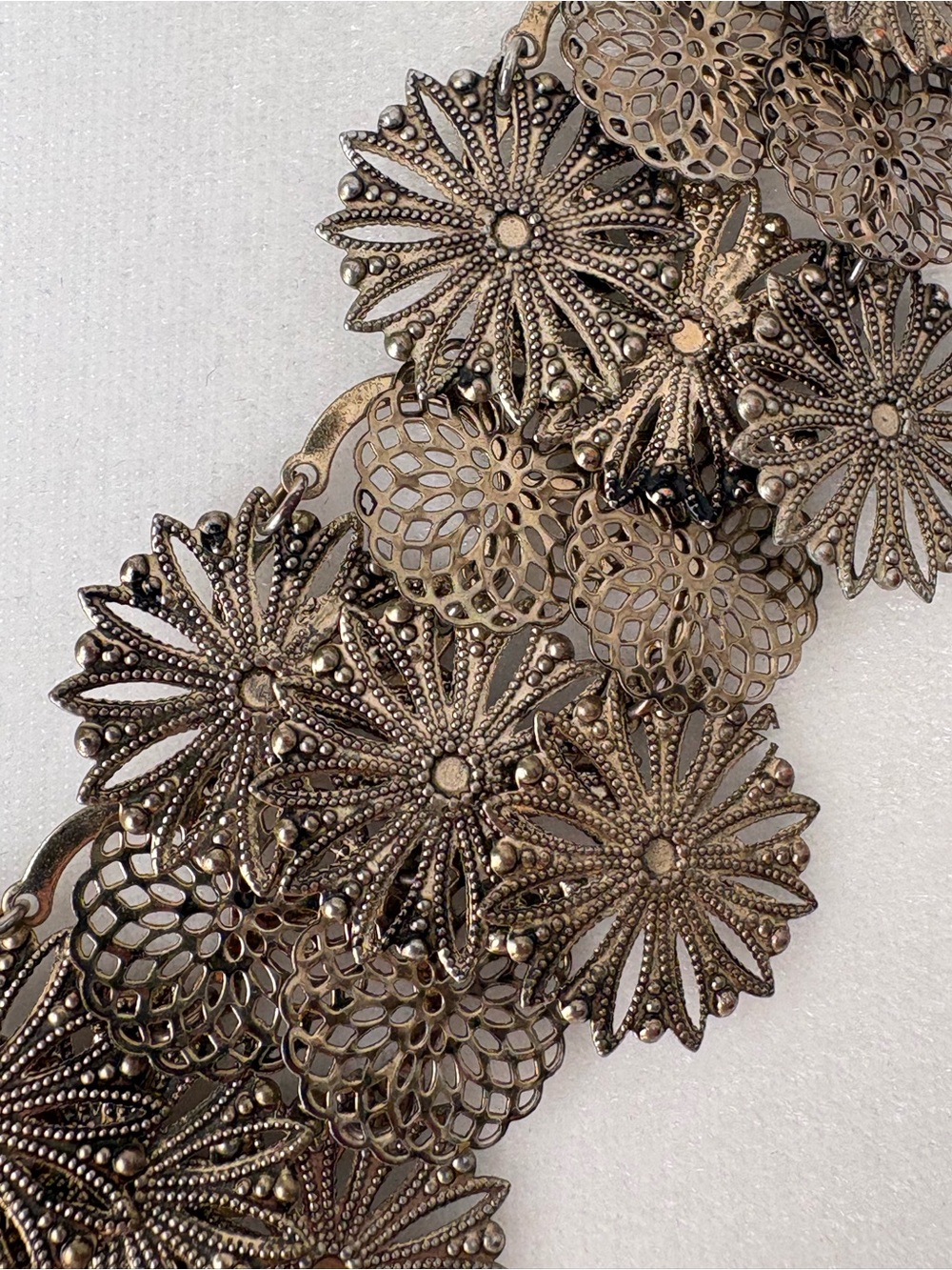 Vintage Delicate Floral Statement Necklace in Antique Burnished Gold Finish - Picture 3 of 5